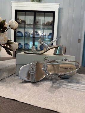 Life Stride Silver Braided Strap Block Heel Sandals